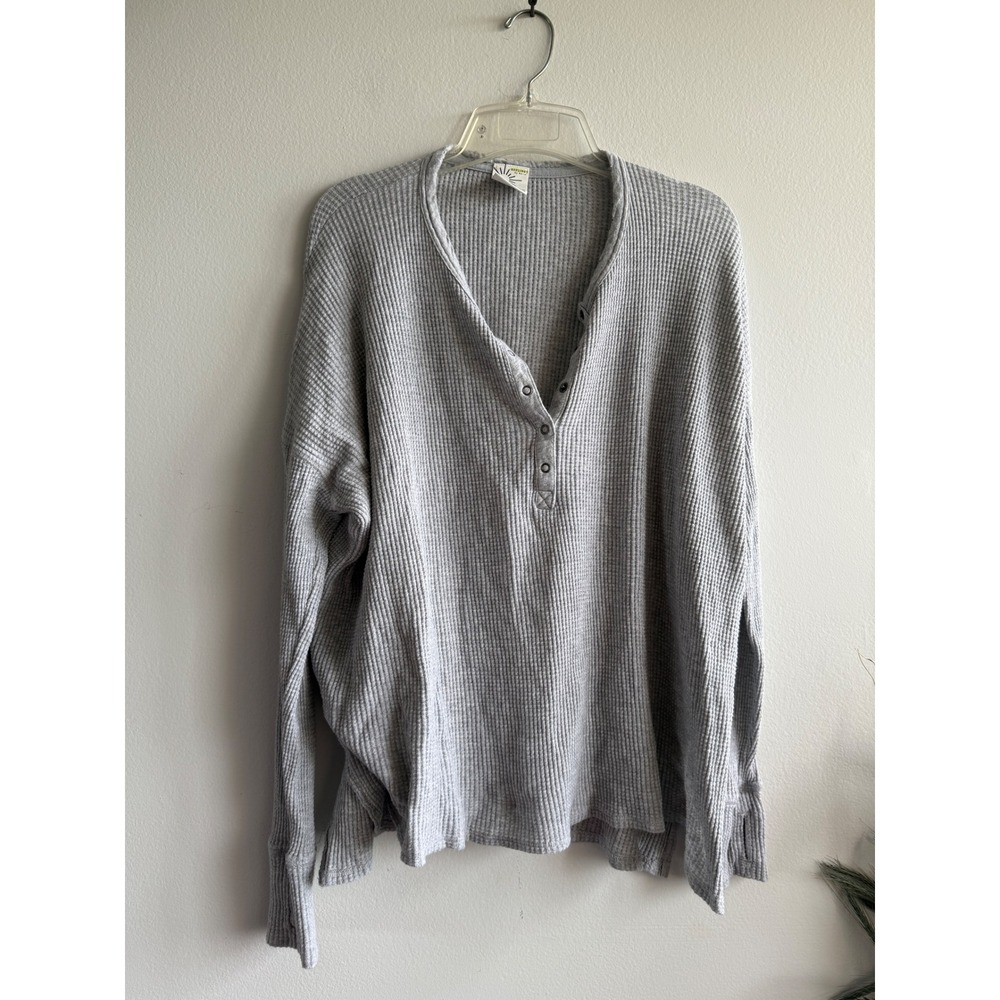 OFFLINE by Aerie Womens Gray Waffle Knit Henley Long Sleeve Oversized Top M 3860